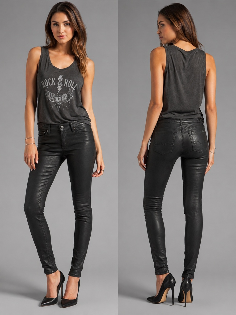 7 for All Mankind Gwenevere Skinny Jeans in Coated Black Faux Leather - 27